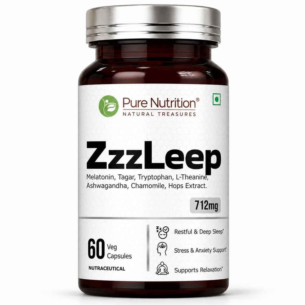 Pure Nutrition Deep Sleep Support (712mg), 60 Veg Capsules | Melatonin 10mg, Ashwagandha, L-Theanine, Chamomile, Tryptophan & Hops Extract | Supports Relaxation, Restful Sleep & Stress Relief