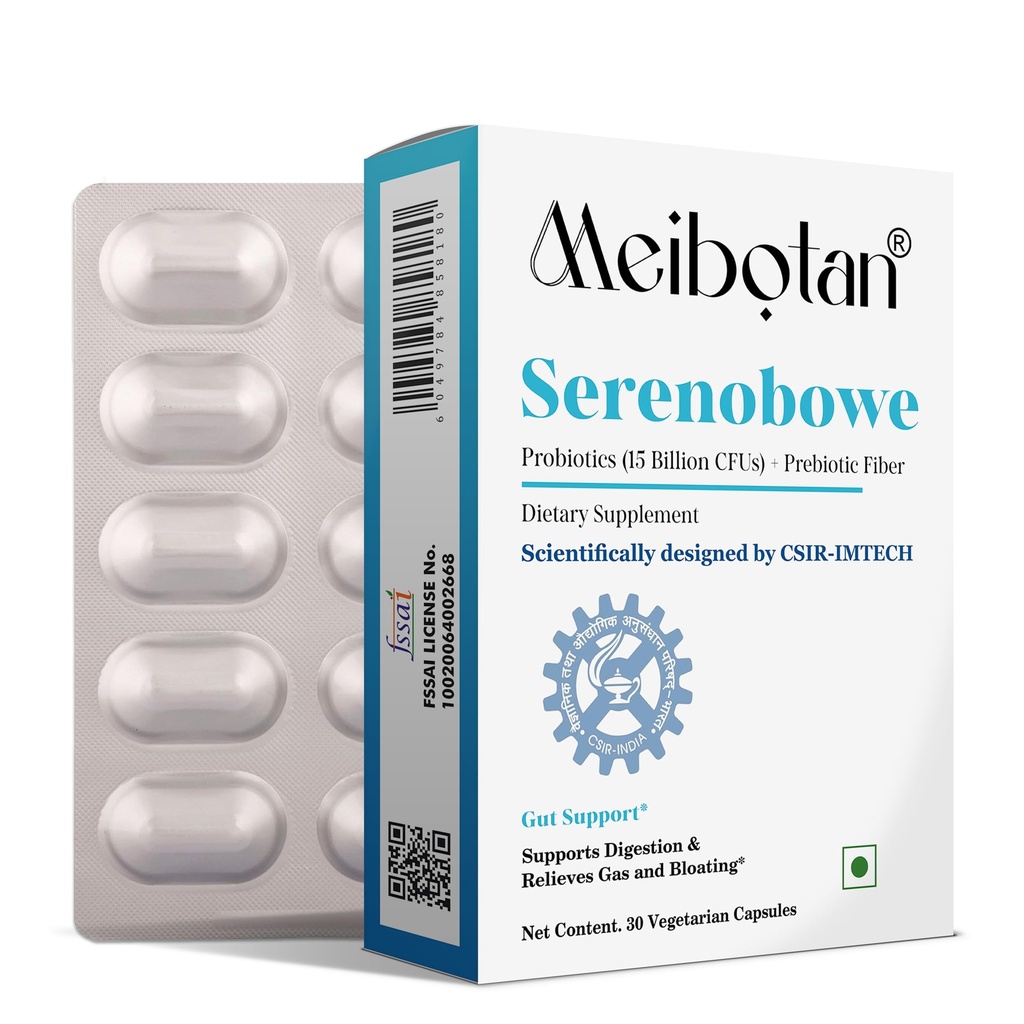 Serenobowe Probiotics Supplements | Scientifically designed by CSIR-IMTECH | For Support Digestion - 30 Veg Capsule (Pack of 3x10) Men & Women