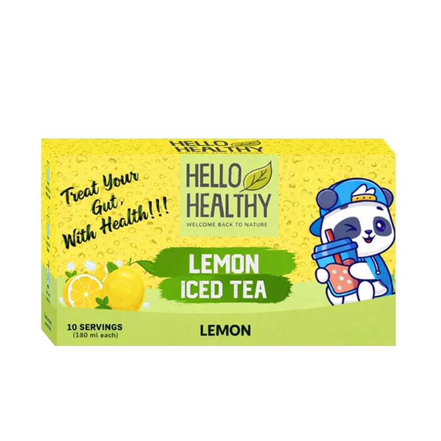 HELLO HEALTHY Instant Lemon Iced Tea Powder – Refreshing Gut-Friendly Drink Mix |10 Servings Natural Lemon Flavor | Easy to Prepare Summer Beverage