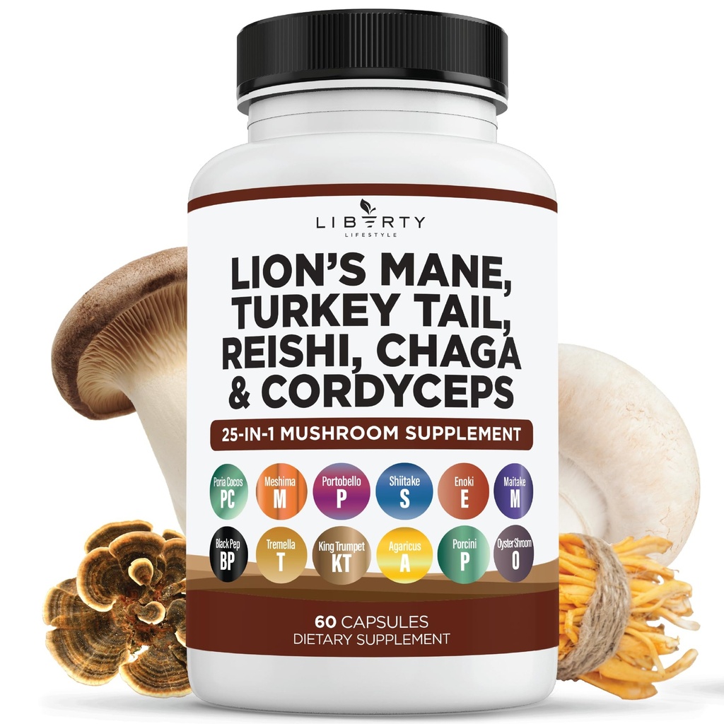 Lions Mane Champignon Supplément avec la dinde Tail Reishi Cordyceps Chaga avec la racine Marshmallow - 1-Pack