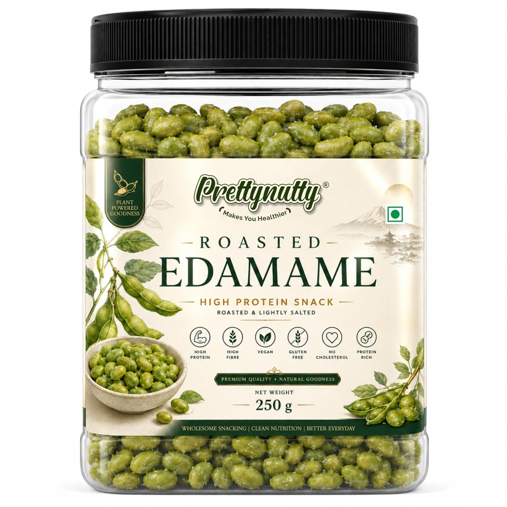 PrettyNutty Roasted Edamame, 250 g | High Protein Plant-Based Snack | Crunchy Roasted Soybeans | Rich in Dietary Fibre | Ready-to-Eat Healthy Snack | Vegetarian | Resealable Pack