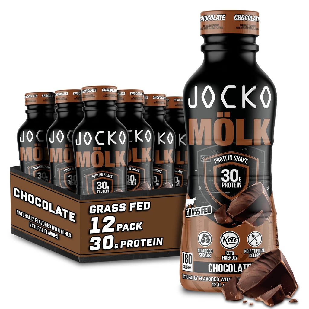 Jocko Mölk 30g Grass Fed Proteïne Shakes Geen toegevoegde suiker Proteïne Dranken KETO vriendelijk - klaar om te drinken 12 FL Oz (pakket van 12) Chocolade