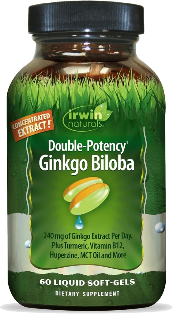Irwin Naturals Double potentiel Ginkgo Biloba - 60 Softgels - Améliorer la mémoire, la concentration mentale et l'énergie