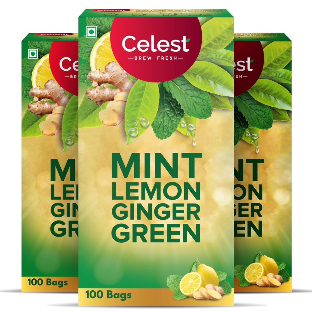 Celest Ginger, Mint & Lemon Green 100 Bags | Ginger, Mint Lemon Green Tea | Pack of 3