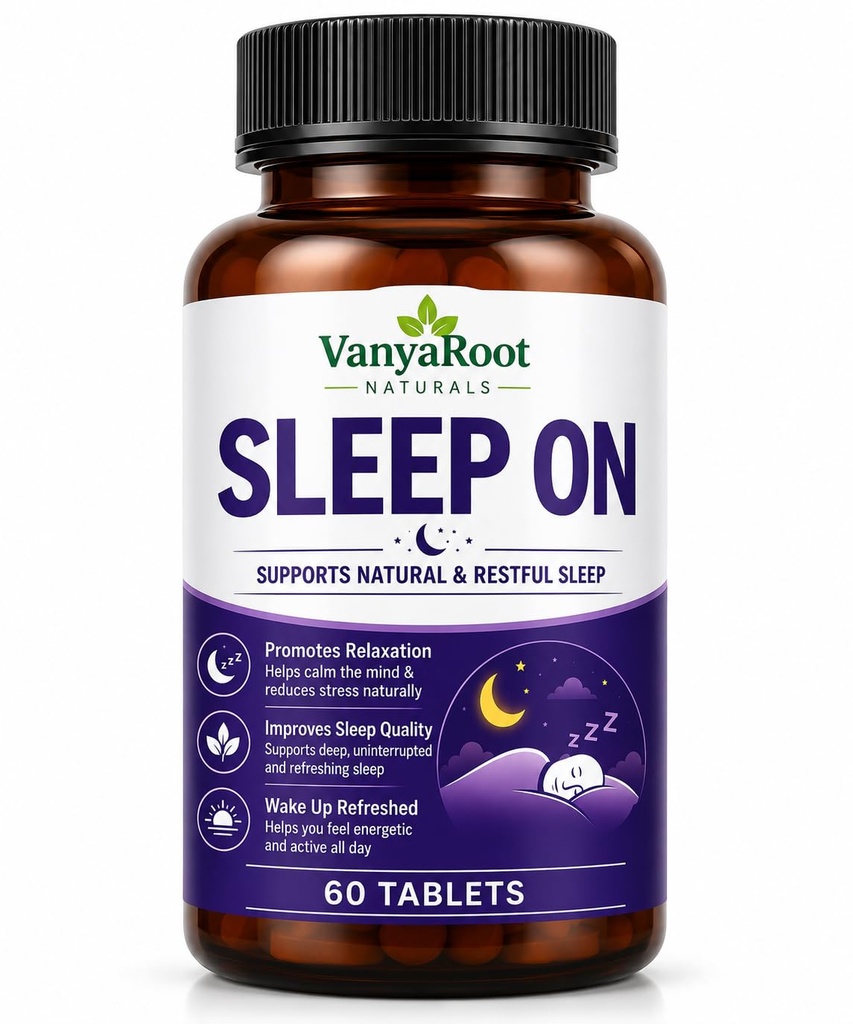 VanyaRoot Naturals Sleep On Tablets Ayurvedic Herbal Sleep Support Supplement with Ashwagandha Brahmi Jatamansi & Natural Herbs for Relaxation and Restful Sleep 500mg, 60 Tablets