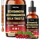 8in1 Schisandra Berry druppels met melkdistel, Ashwagandha, Rhodiola Rosea, Holy Basil, Artichoke, Dandelion Root & Turmeric Curcumin - 2 Fl Oz voor 2 maanden levering