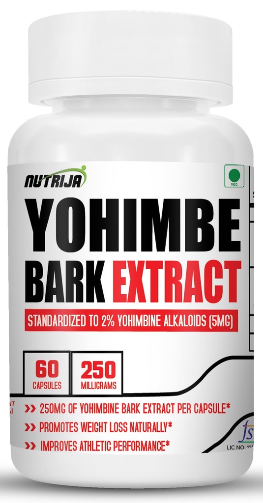 NutriJa Yohimbe Bark Extract Capsule - Natural Yohimbine (Standardized to 2% YOHIMBINE ALKALOIDS) - 60 Capsules