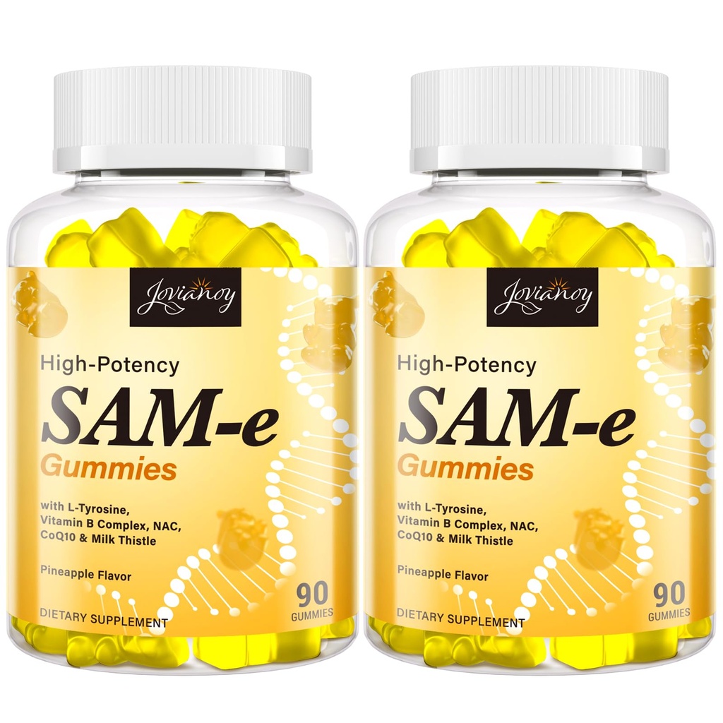 SAM-e Gummies avec L-Tyrosine, Complexe Vitamine B & NAC, CoQ10, Supplément SAM-e haute puissance - Arôme d'ananas, pour désintoxication de l'humeur, de l'articulation, de la cognition et du foie, Vegan Friendly, 180 Gummies
