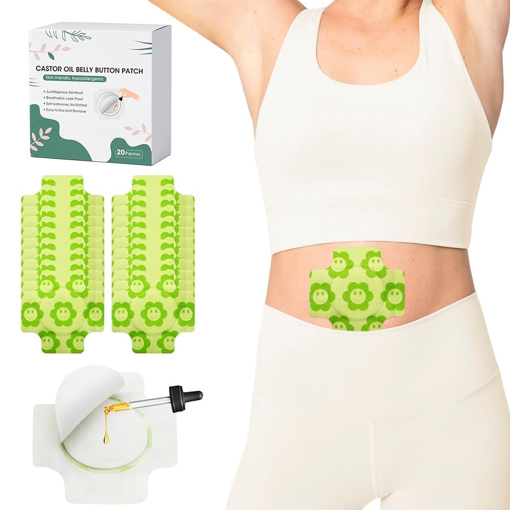 20 Pcs Castor Oil Pack Wrap for Belly Button – Disposable Non-Woven Navel Patch, Leakproof Adhesive Castor Oil Pack for Liver Detox, Skin Friendly Belly Button Patch for Women & Men (Oil Not Included)