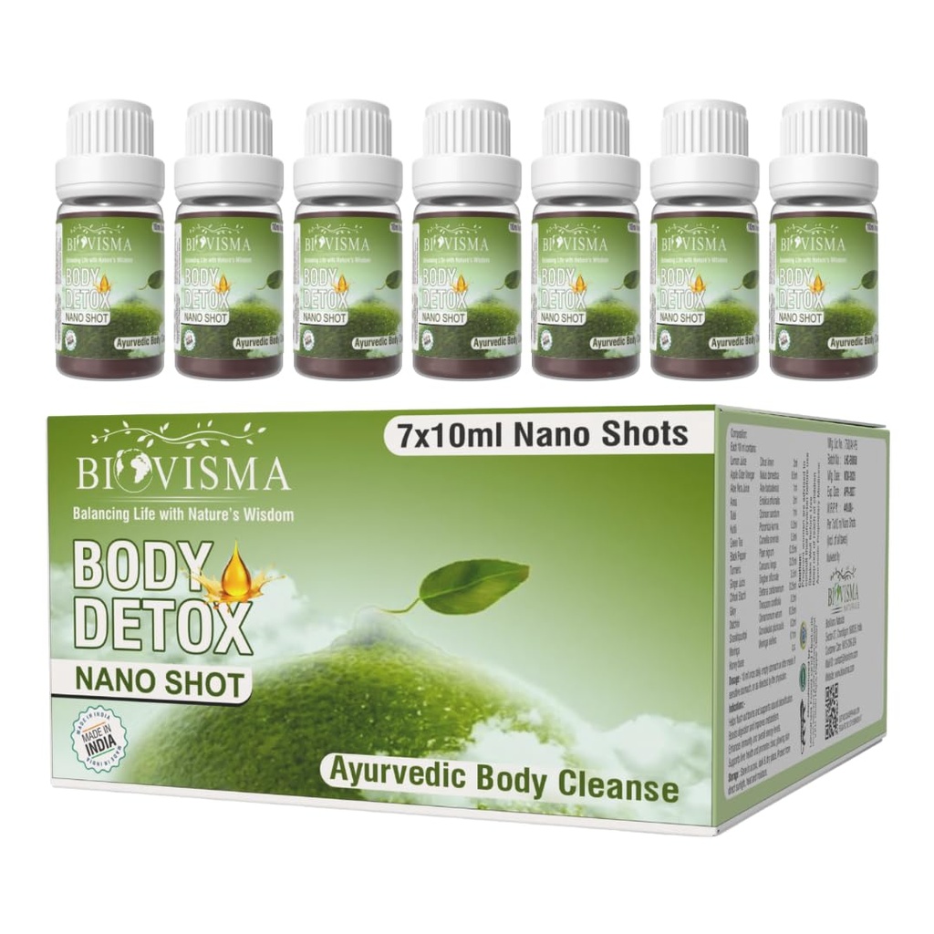 Body Detox Nano Shot | Ayurvedic Daily Cleanse Drink | Natural Body Detox, Digestion Support, Clear Skin & Immunity | 7×10ml Herbal Nano Shots | For Men & Women