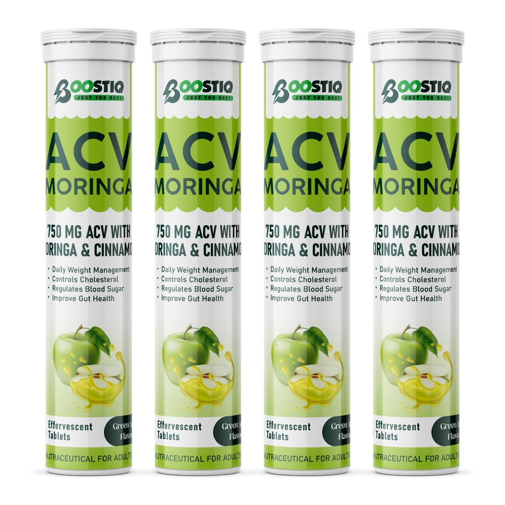 Green Apple ACV Moringa Effervescent Drink Tablets | 750 mg Apple Cider Vinegar with Moringa & Cinnamon | Adult Nutraceutical | Pack of 4
