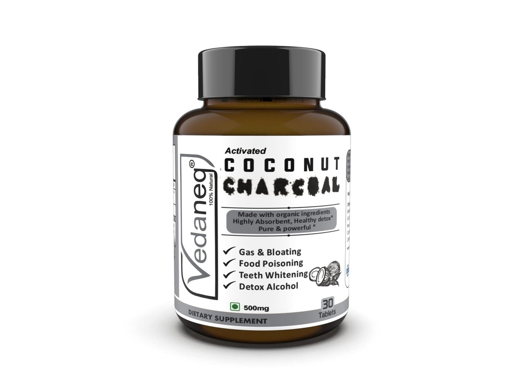 Coconut Charcoal Tablets Natural Activated Charcoal, Gas Reliever & Bloating Promotes Natural Detoxification Derived from Coconut Shells 500MG Dietary Supplement 30 Tablets