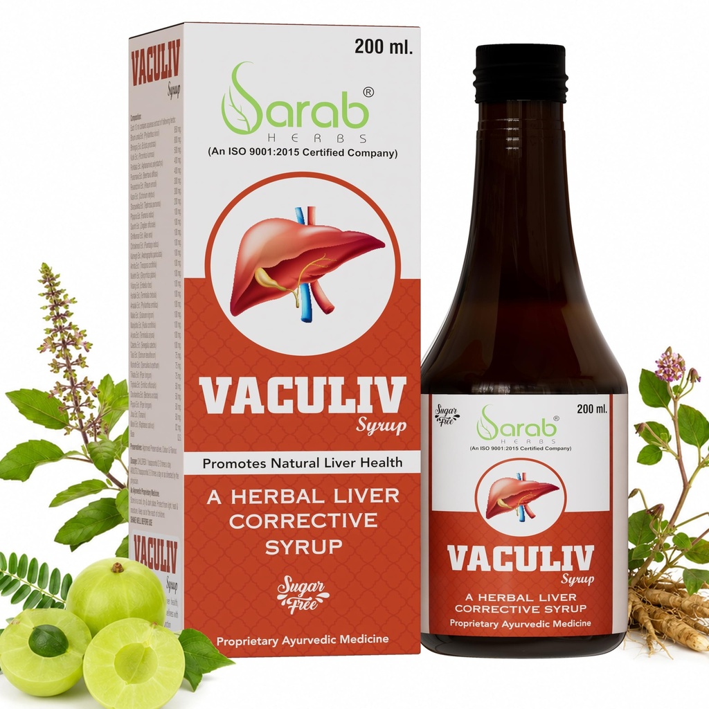 Sarab Herbs Vaculiv Syrup | Ayurvedic Liver Support Formula | Supports Liver Health, Digestion & Natural Detoxification | Sugar Free Herbal Syrup with Bhumi Amla, Bhringraj, Kutki & Giloy | 200 ml