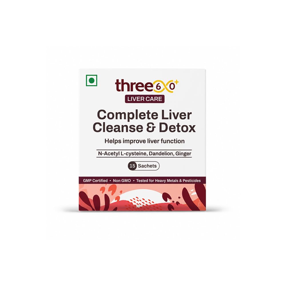 Three60+ Complete Liver Cleanse & Detox Supplement with NAC, Alpha Lipoic Acid, Dandelion & Ginger Extract | Liver Health, Detoxification & Digestive Support | Pack of 1