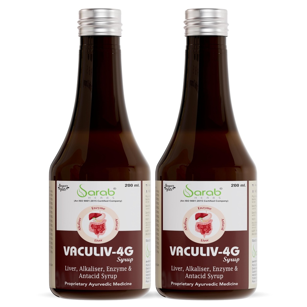 Sarab Herbs VACULIV-4G Syrup 200ml, Pack of 2 | Sugar Free Ayurvedic Herbal Syrup with Rohitak, Giloy, Bhringraj, Bhumi Amla, Punarnava, Kasni & Kutki | Traditional Herbal Formula