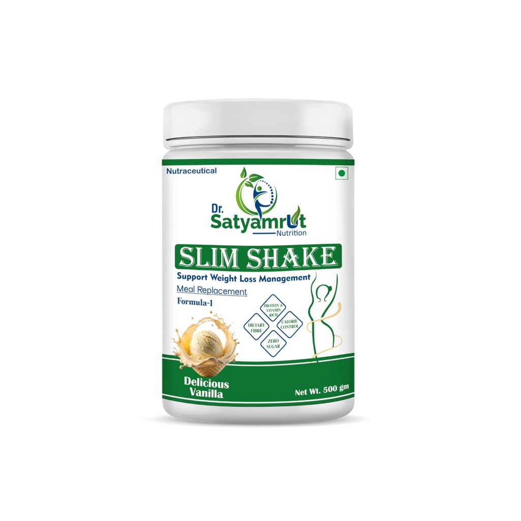 DR SATYAMRUT NUTRITION Slim Shake Formula-1 With Weight Loss & Fitness Support For Meal Replacement | Low Calorie | | No Added Sugar | High Protein | Body Detoxify - Delicious – (500gm) (VANILLA)