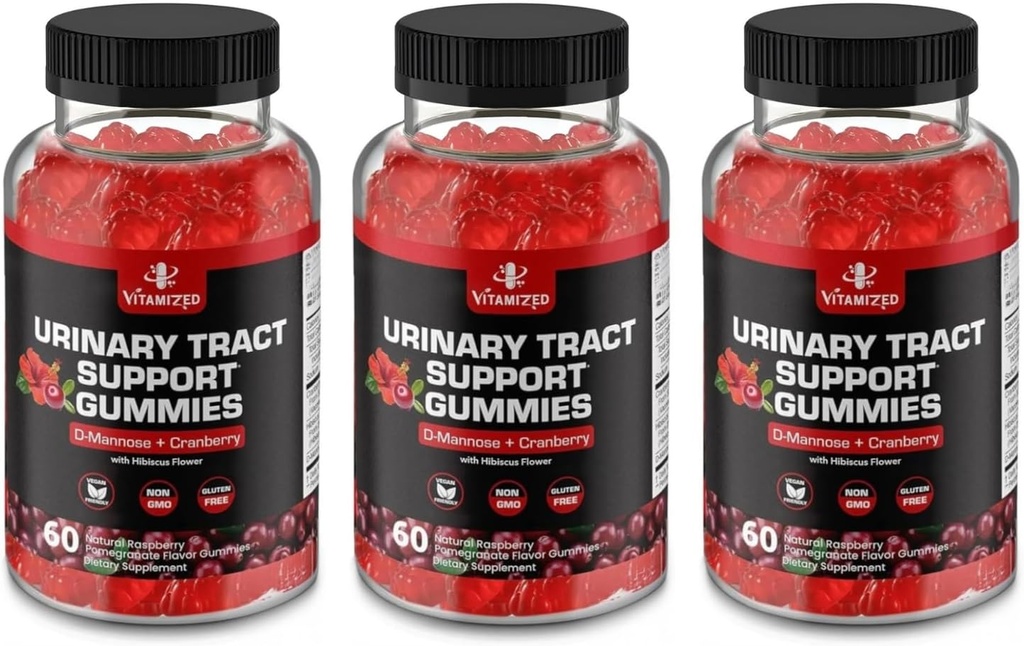 Krachtige Cranberry Gummies 1500mg met D Mannose - Urinaire Tract Gezondheid voor vrouwen & Mannen, Urinaire Flush & Bladder Snelwerkende Ondersteuning Supplementen met Hibiscus Poeder, 180 Tel.