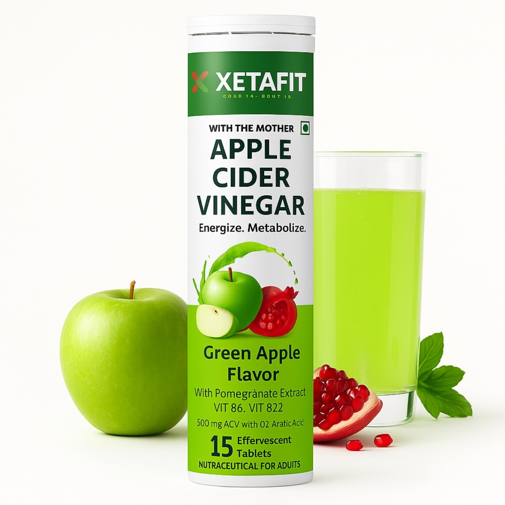 Apple Cider Vinegar Effervescent Tablets with Mother | 500mg ACV, Vitamin B6 & B12 | Supports Metabolism, Digestion & Appetite Control | No Added Sugar, No Maltodextrin | Green Apple | 15Tablets (Pack of 1)
