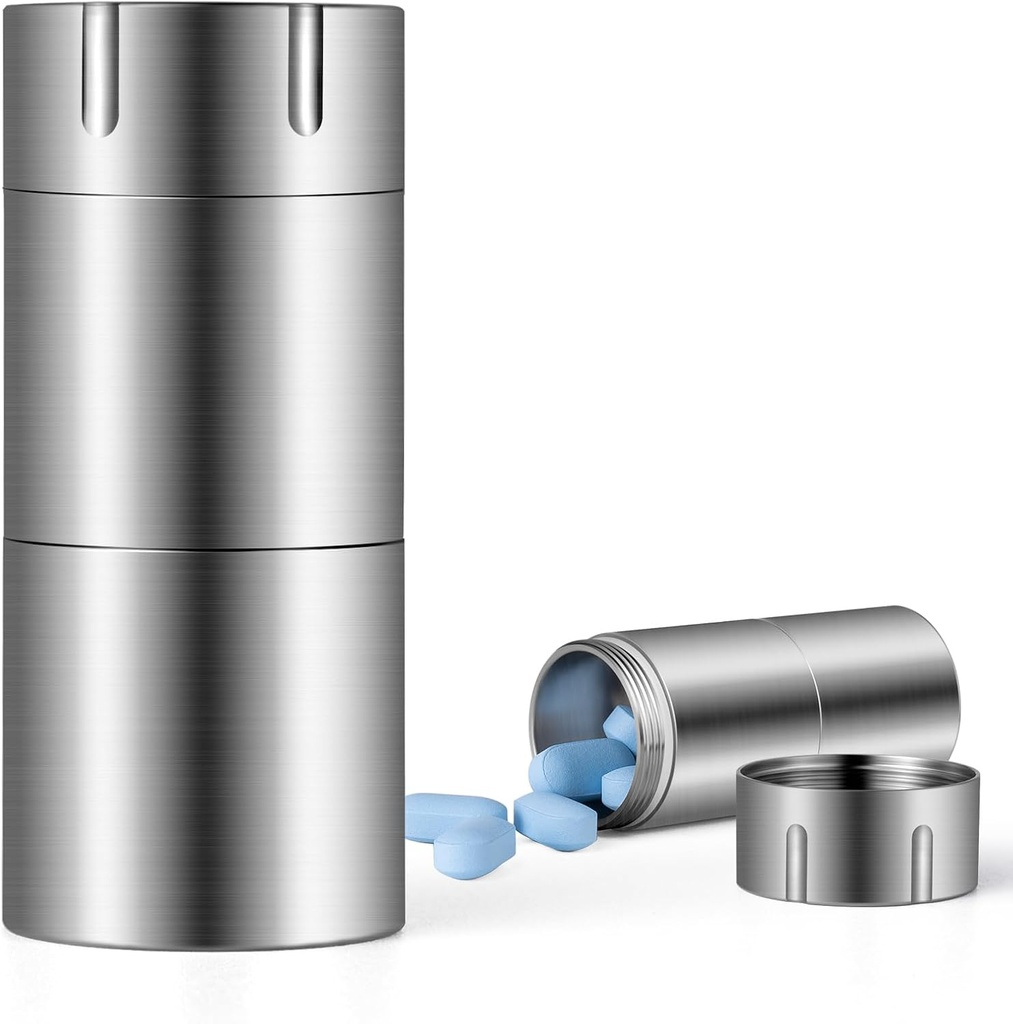 TISUR Pill Case, Titanium porte-clés Pill Holder, 2 compartiments Petite boîte à pilules en métal Pillet imperméable minuscule Pocket Pill Pocket Portable Pill Organizer Container for Travel Purse Outdoor (Extended Upgrade)