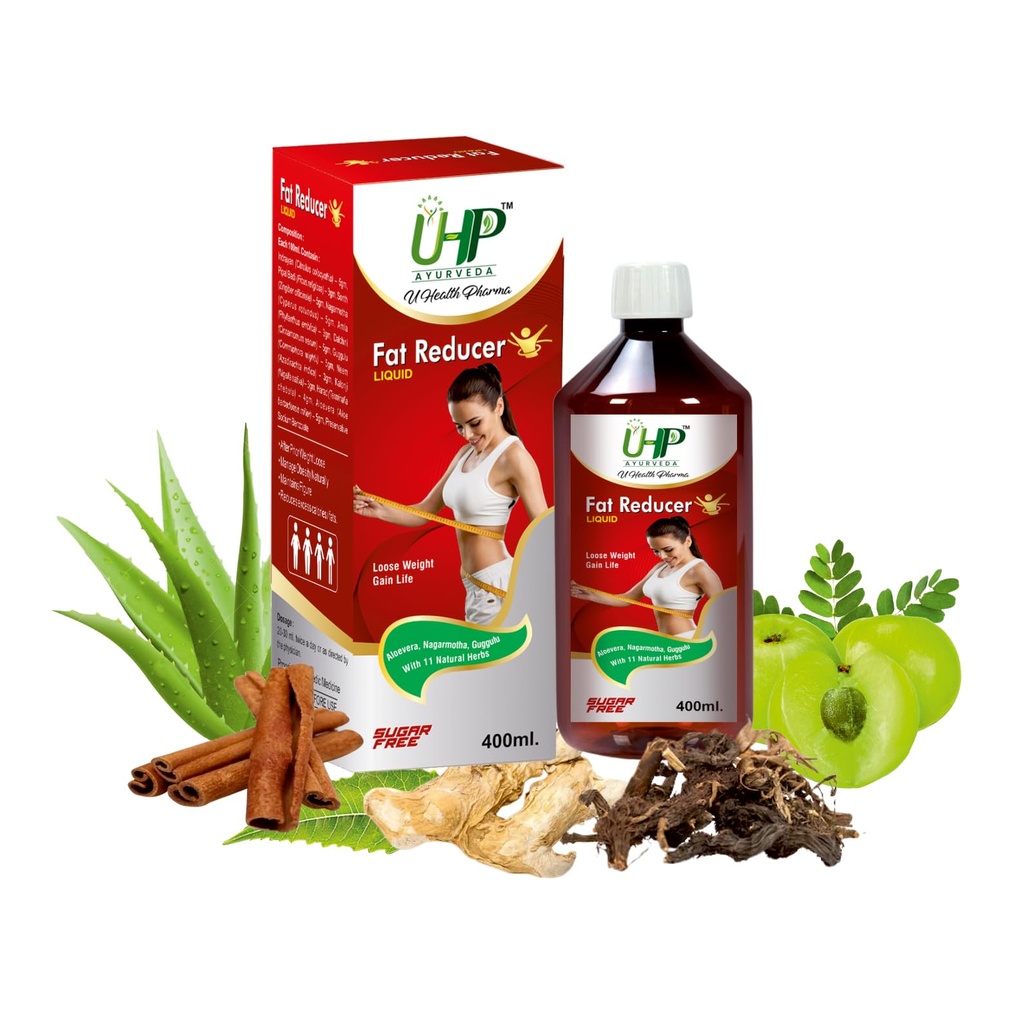 Fat Reducer Liquid || Natural Weight Management Supplement with Aloe Vera, Dalchini, Amla and Herbs with additional 100X power ginseng || Sugar-Free 400ml || Burning fat naturally