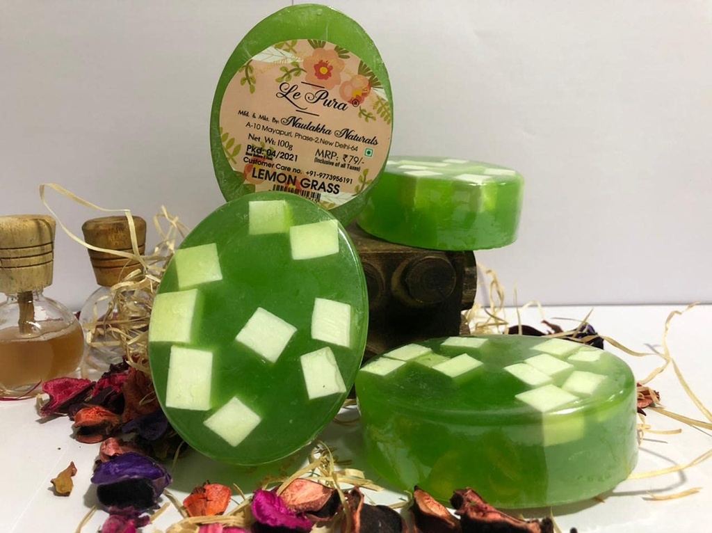 Le Pura Lemon Grass Handmade Bathing Soap - Refreshing, Chemical-Free, Skin Detox & Revitalization, Refreshing, Vegan 100g (Pack of 5+1)