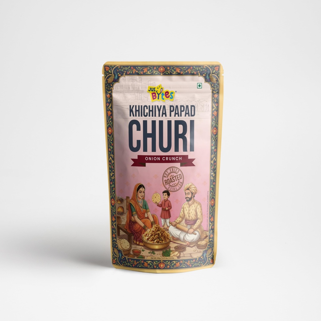 Jusbytess Papad Khichiya Churi Roasted Snacks Onion Crunch | Crispy Indian Namkeen | Ready to Eat Tea Time Snacks | 90g