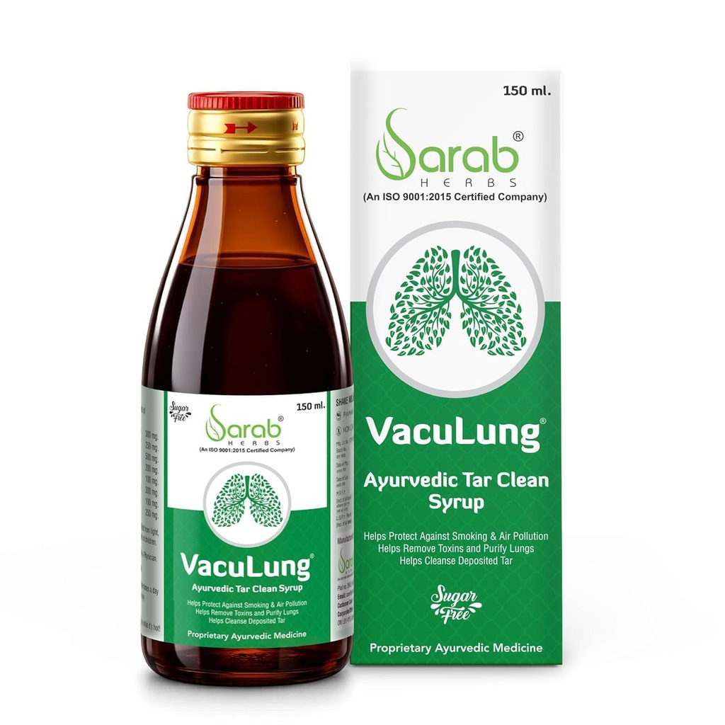 Sarab Herbs VacuLung Ayurvedic Tar Clean Syrup | Supports Lung Health & Respiratory Wellness | Helps Remove Toxins Caused by Smoking & Air Pollution | Sugar Free Herbal Formula | 150 ml