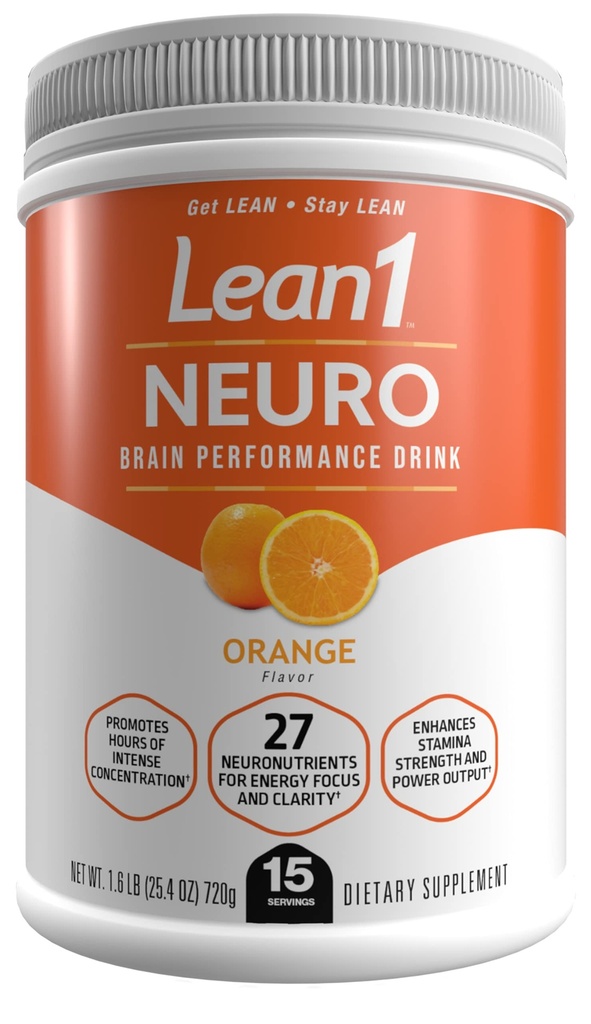 Lean1 Neuro, boisson en poudre d'énergie mentale, saveur orange, 15 tubes de service par Nutrition53