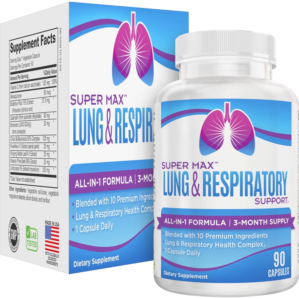 3-Maande Long & Respiratory Support (All-in-1) Supplement Complexe seizoensformule 10 Actieve Ingrediënten Natural Daily Lung Nutrients 