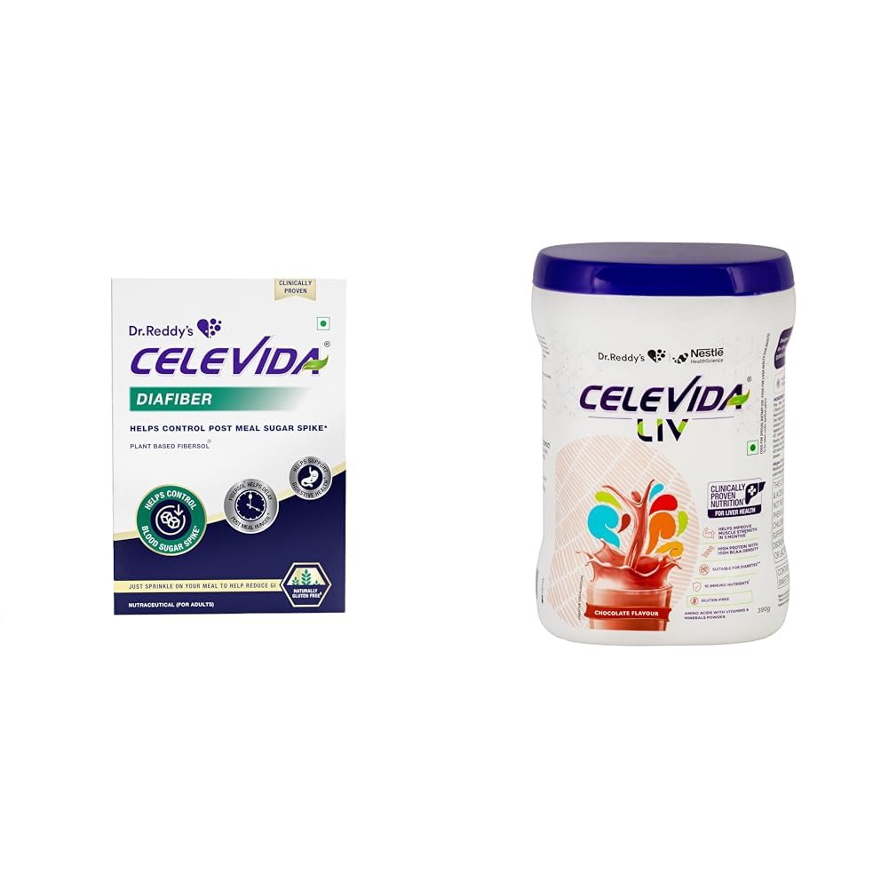 Celevida Diafiber - Diabetes Care Product| 100% Plant-Based Fibersol® Helps Control Post Meal Suga | Dr.Reddy’s Celevida Liv | Nutrition Drink for liver health | Chocolate Flavour- 390g