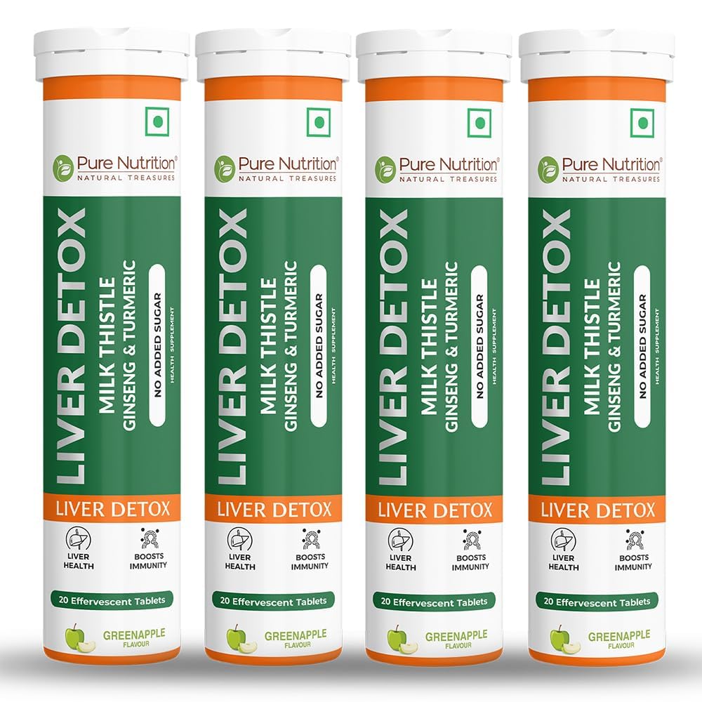 Pure Nutrition Liver Detox 80 Effervescent Tablets | Milk Thistle Supplement with Ginseng and Turmeric | Supports Liver Health, Cleanse, Metabolism & Digestive Health | Green Apple Flavour