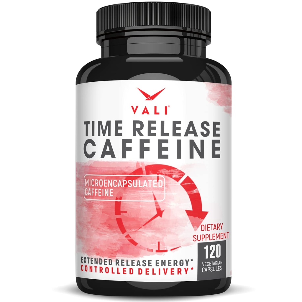 VALI Time Release Cafeïne 100mg Capsules- Smart Slow Release for Extended Energy & Focus. Advanced Nootropic Supplement. Brain Booster Active Performance, Alertness & Clariteit. 120 Veggie Capsules