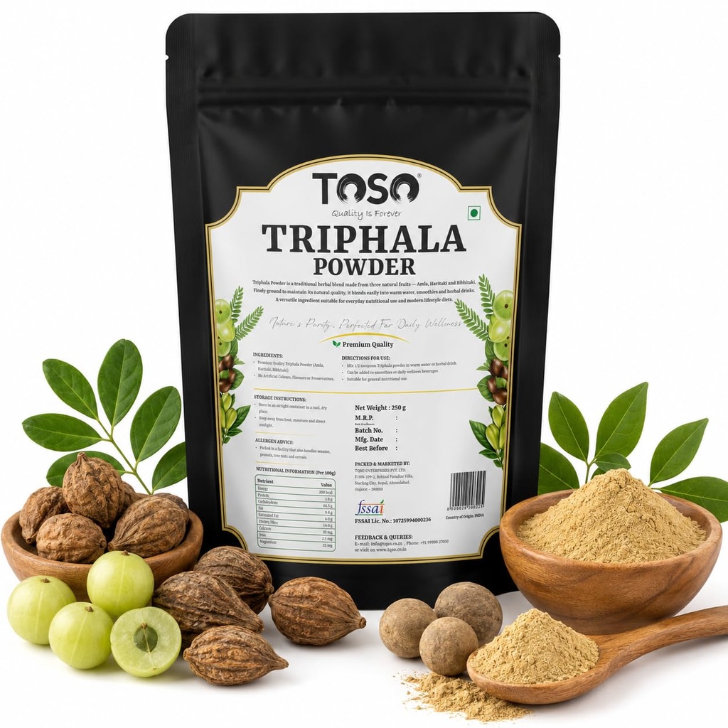 TOSO 100% Pure Triphala Powder 250g | Edible Ayurvedic Churna for Digestion, Gut Health & Detox | Blend of Amla, Haritaki & Bibhitaki | Pack of 1