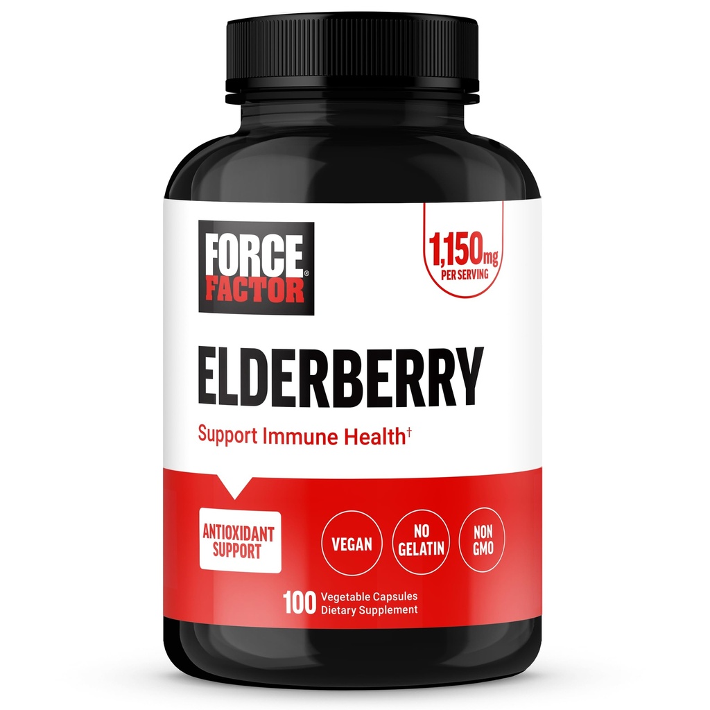 FORCE FACTOR Elderberry Capsules, Immunity Supplement and Antioxidants Supplement for Men and Women, Daily Immunity Boost, Vegan, No Gelatine, Non-GMO, 100 Plantaardige Capsules