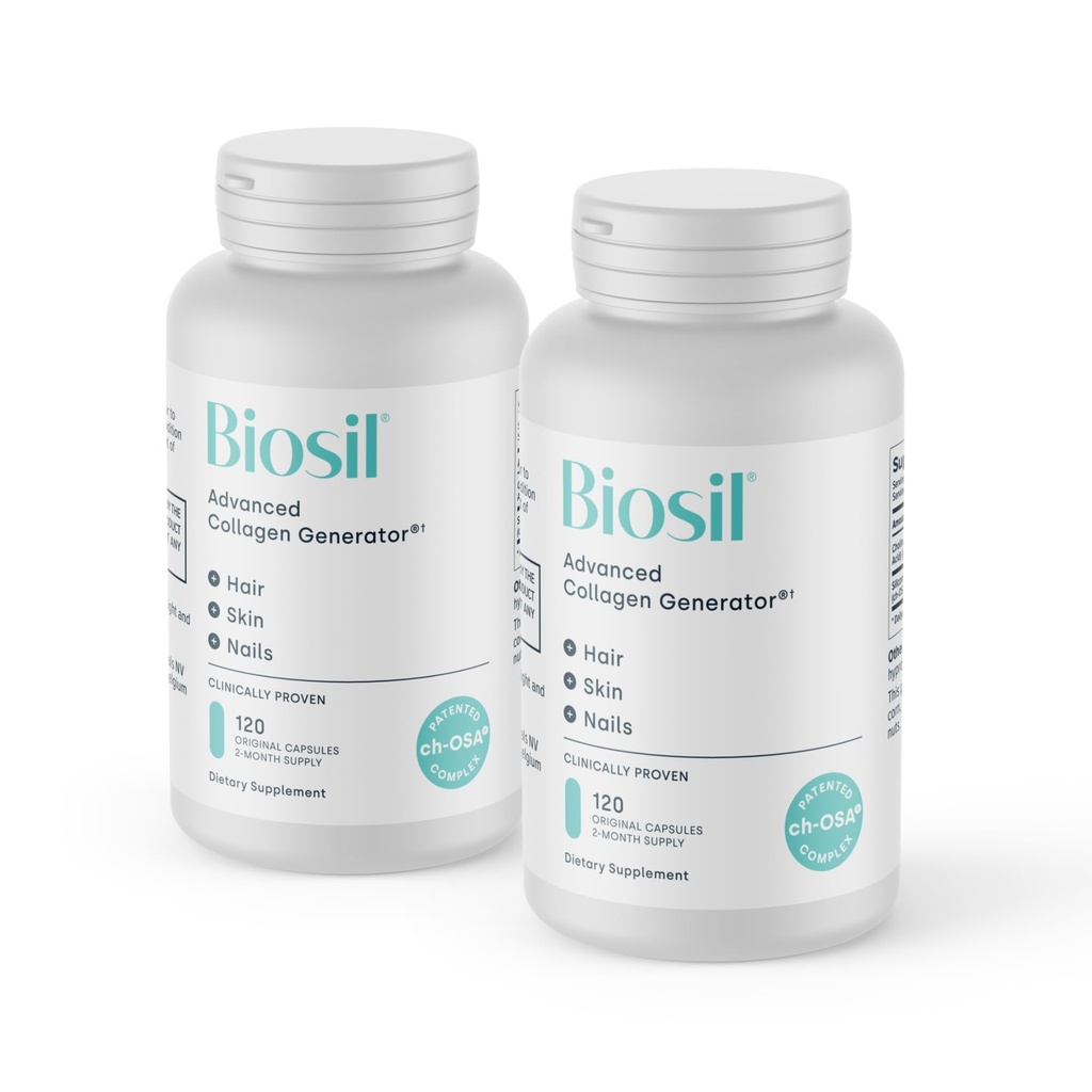 Biosil Collageen Booster Supplement - 120 Originele Capsules, Verpakking van 2 - Gepatenteerde ch-OSA Activator voor huid, haar, nagels en gewrichten - Ondersteunt natuurlijke productie - 120-dagen levering