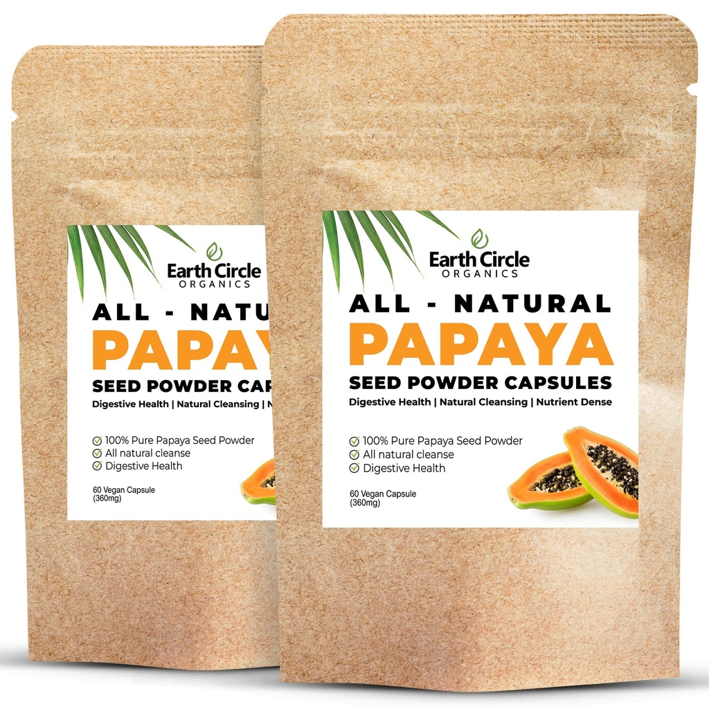 Papaya Zaadpoeder Capsules Krachtig Papaïnesupplement met vitamine A, C, & E & Enzymen voor spijsvertering & Gut Health 360mg/Serven 60 Vegan Capsules per verpakking (verpakking van 2, 60-120 dagen)
