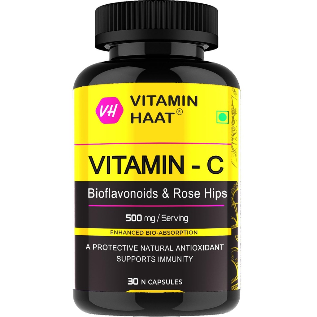 Vitamin C Supplement 500mg Capsules with Citrus Bioflavonoids & Rose Hips, Amla | Immune Support, Antioxidant Protection & Collagen Formation | Natural Vitamin C for Men & Women | 30 Capsules by VitaminHaat