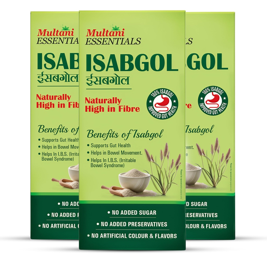 Multani Essentials Isabgol | Psyllium Husk Powder - 100gm (Pack of 3) | For Gut Health And Irritable Bowel Syndrome | Effectively Relieves Constipation | Fibre Supplement For Digestion | Chemical Free | No Added Sugar Or Artificial Flavour