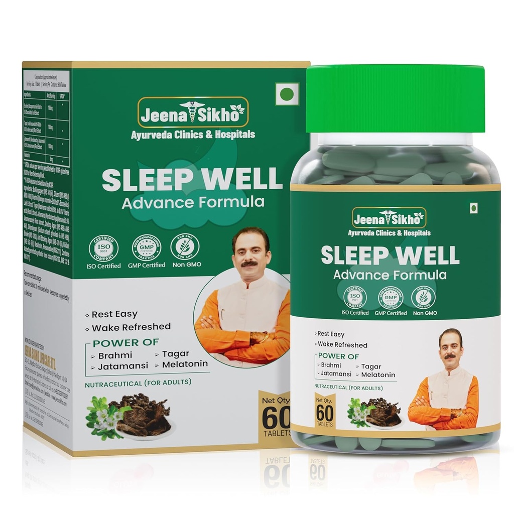 Jeena Sikho Sleep Well | Herbal Sleep Formula | With Brahmi, Jatamansi and Tagar Extracts plus Melatonin | Helps Reduce Stress | Improve Sleep