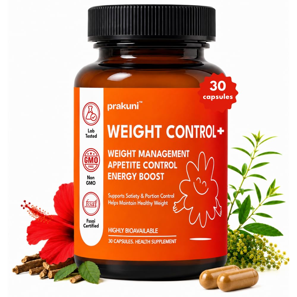 Weight Control+ Capsules for Weight Management, Appetite & Portion Control, Healthy Metabolism & Energy Support with Berberine, Saffron, Hibiscus & Herbal Extracts, 30 Capsules