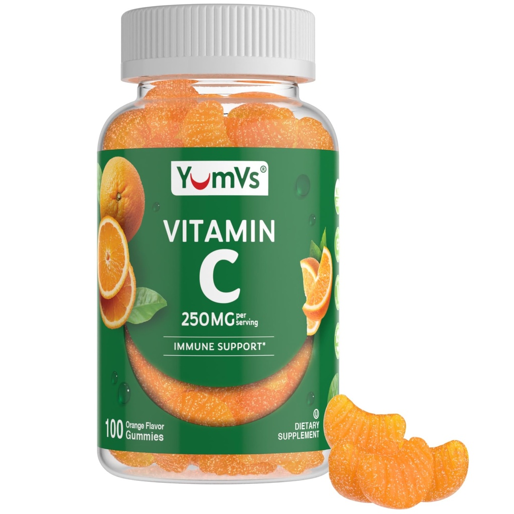 Vitamine C Gummies voor volwassenen - 250 mg Yummy Vitamine C Gummy - VIT C Gummies - Immune Support Supplement - Orange Flavored Kosher, Halal, Glutenvrij (100 telling)