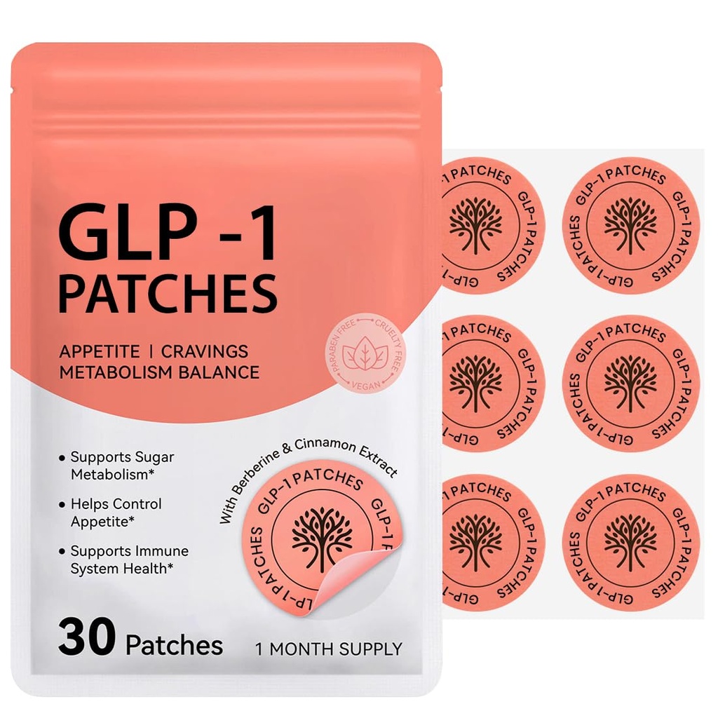 GLP-1 Support Patches for Appetite & Craving Control, Metabolism Balance with Berberine & Cinnamon Extract, Vegan Transdermal Wellness Patches, 30 Count (1 Month Supply)