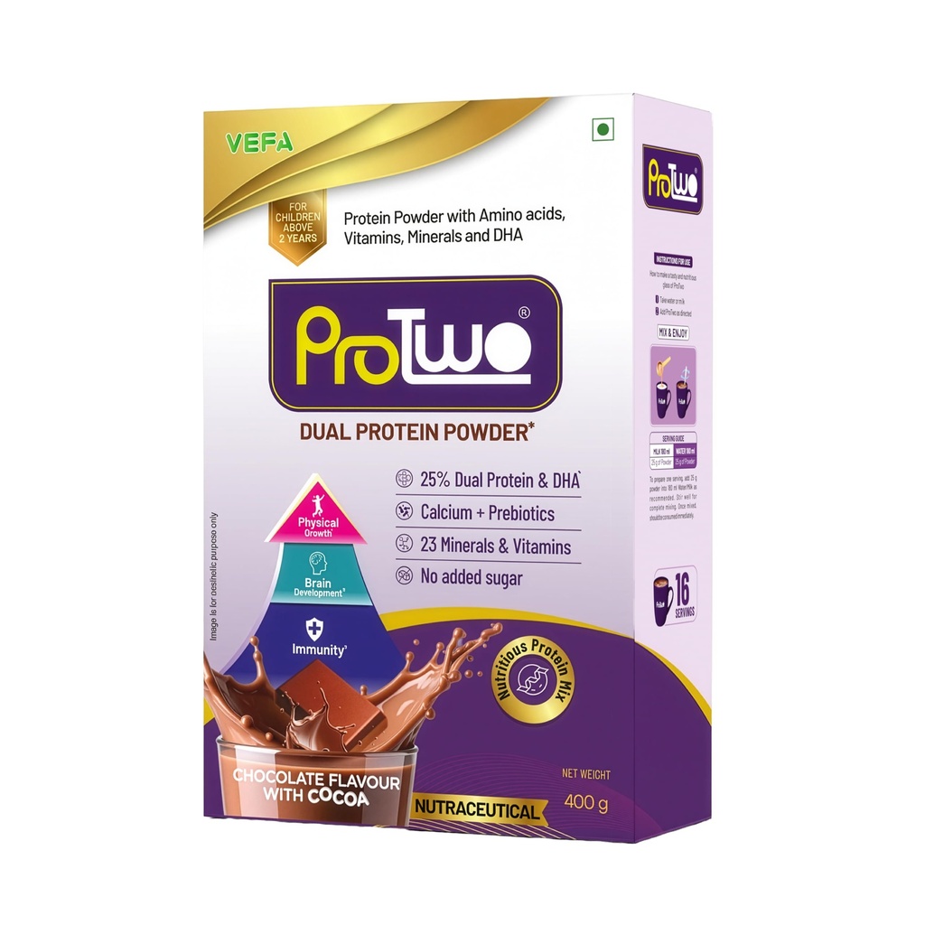I Protein Powder For Kids I 2+ Years I No Added Sugar I Contains 25% Dual Protein, DHA, Calcium & Prebiotics I Supports Physical Growth, Brain development & Boosts Immunity I Chocolate Flavour I 400g