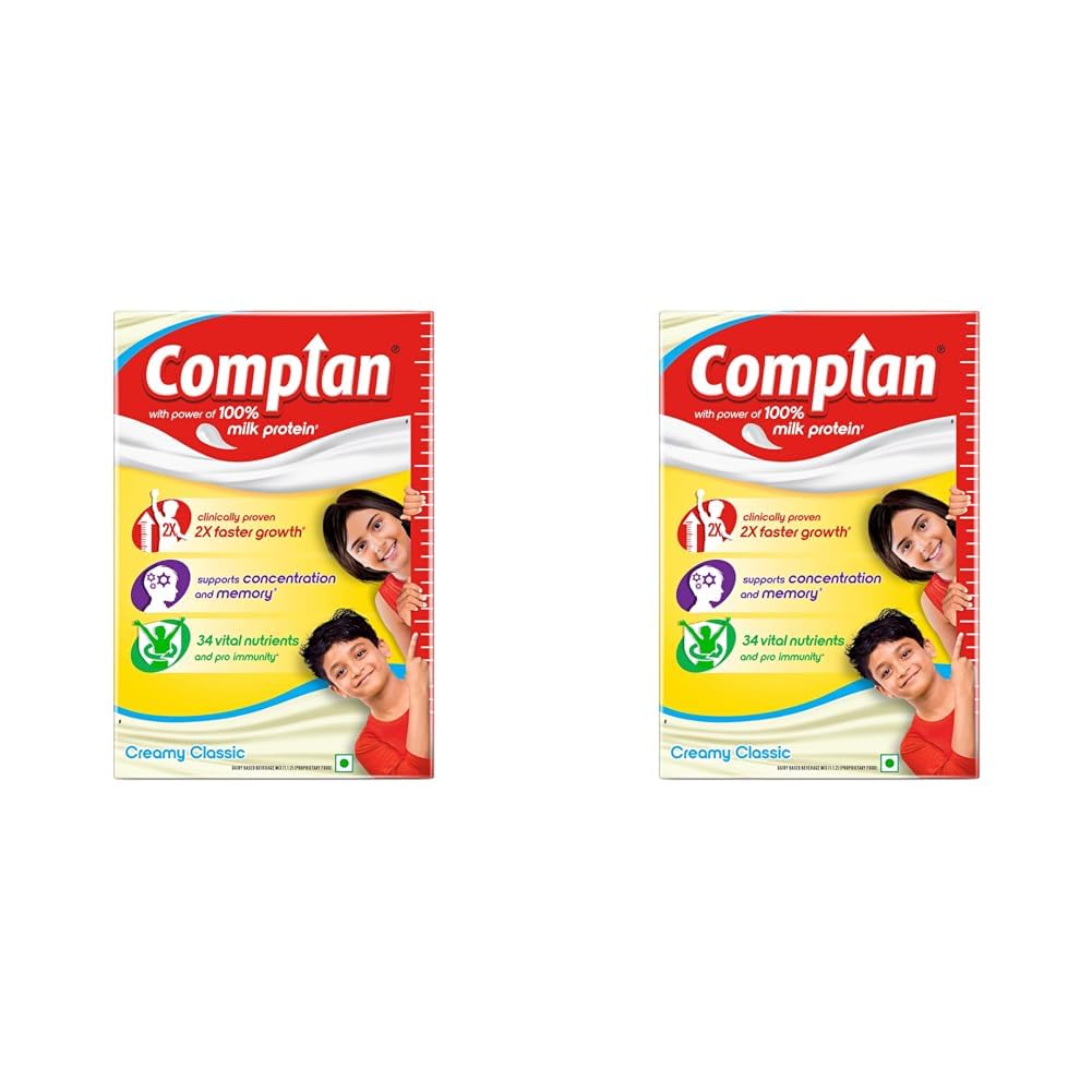 Complan Nutrition Drink Powder for Children, Creamy Classic Flavour, 500 g Carton | Nutrition drink for kids with protein & 34 vital nutrients (Pack of 2)