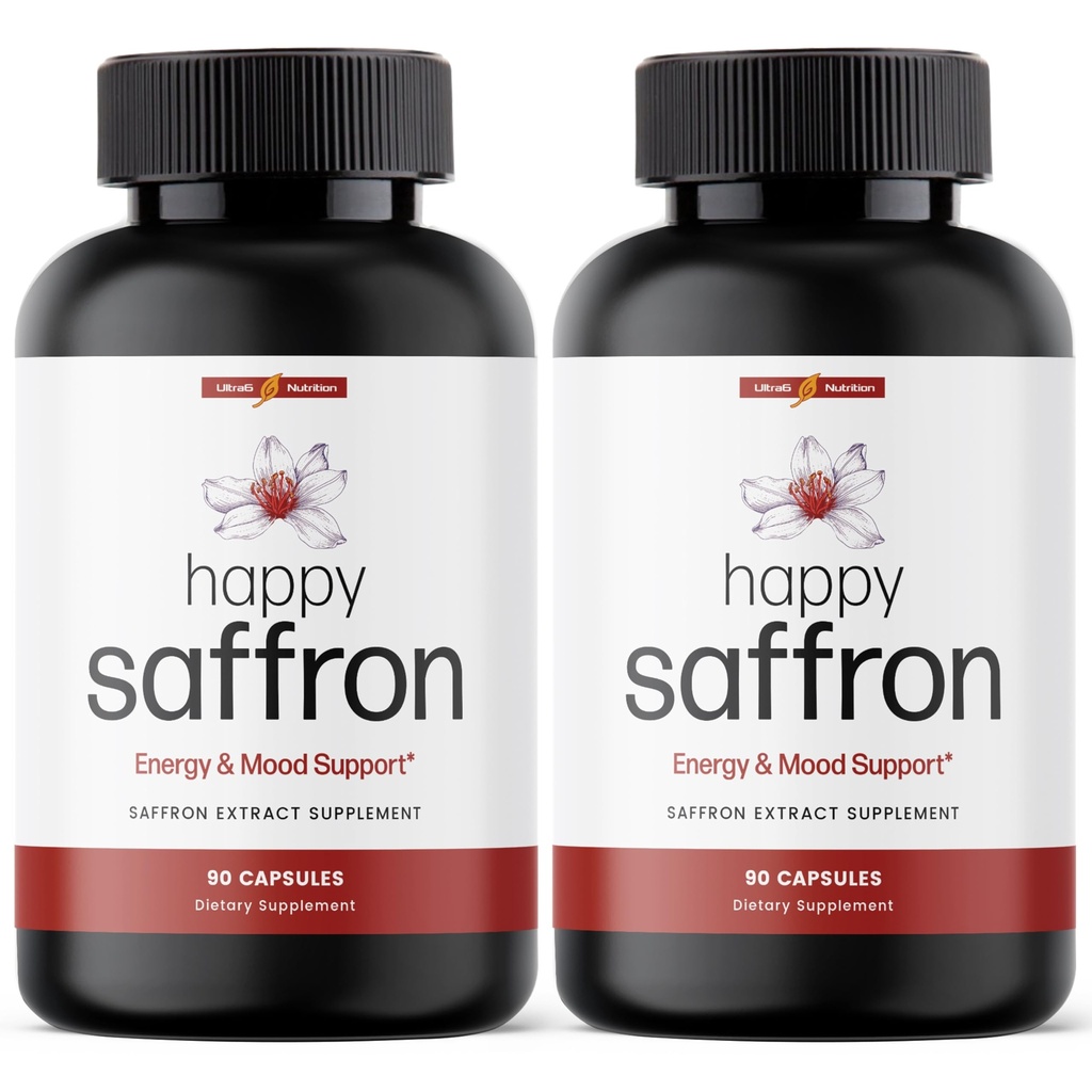 Ultra6 Voeding Gelukkige Saffron Supplementen - 100% Pure Saffron Extract Supplement voor Eye Health Ondersteuning - Mood Enhancer voor vrouwen en mannen (pakket van 2)