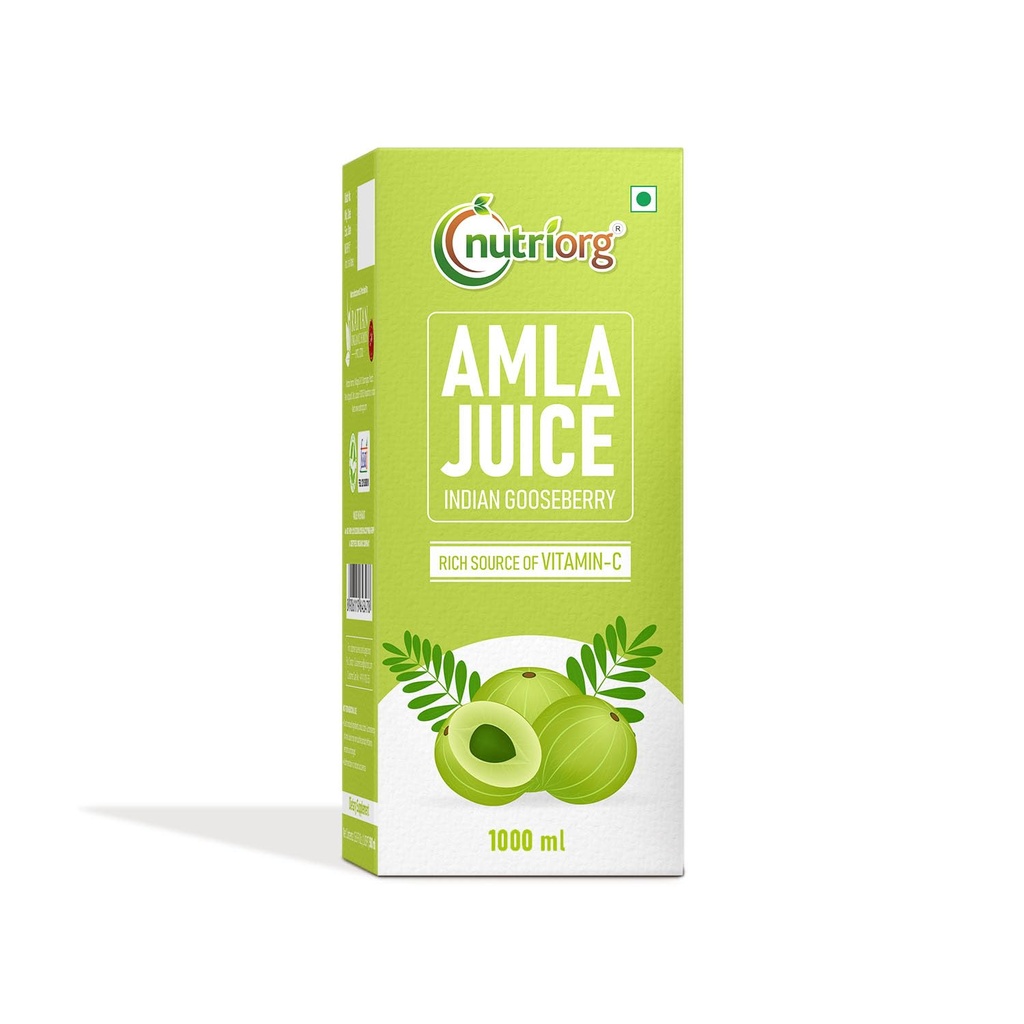 Nutriorg Natural Amla Juice 1 Ltr | Pure, Cold pressed & Pulp Extracted | No added sugar | Rich in Vitamin C | Beneficial for a Healthy Hair & Skin