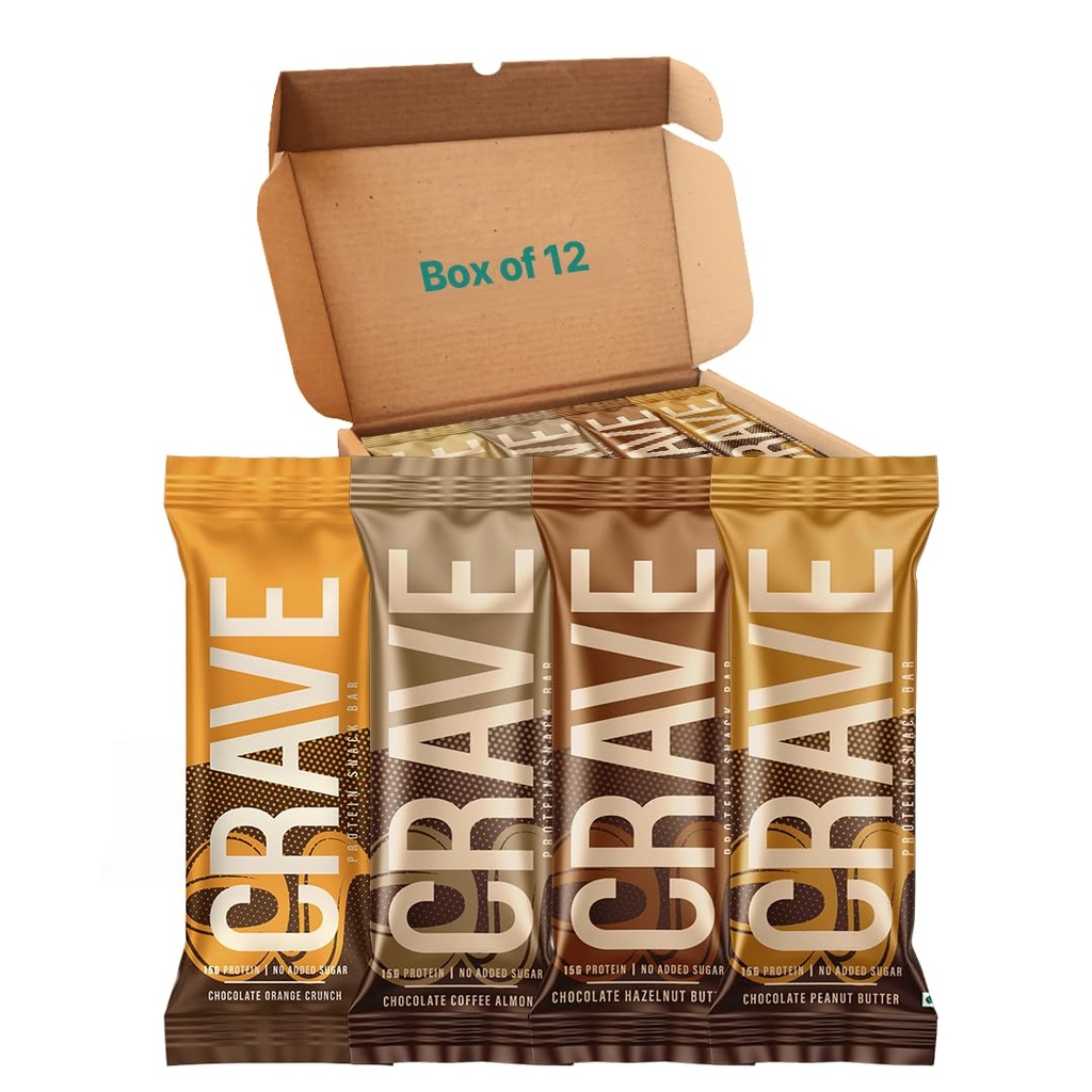 Green Protein Crave Plant Protein Bars (Pack of 12) | 15g Protein, Zero Added Sugar, High in Fiber | Crunchy Wafer Bar | Decadent Sugar-Free Chocolate, Creamy Nut Butters | Tastes like a Cheat Meal | 100% Vegetarian & Gluten-Free | No Palm Oil | 200g