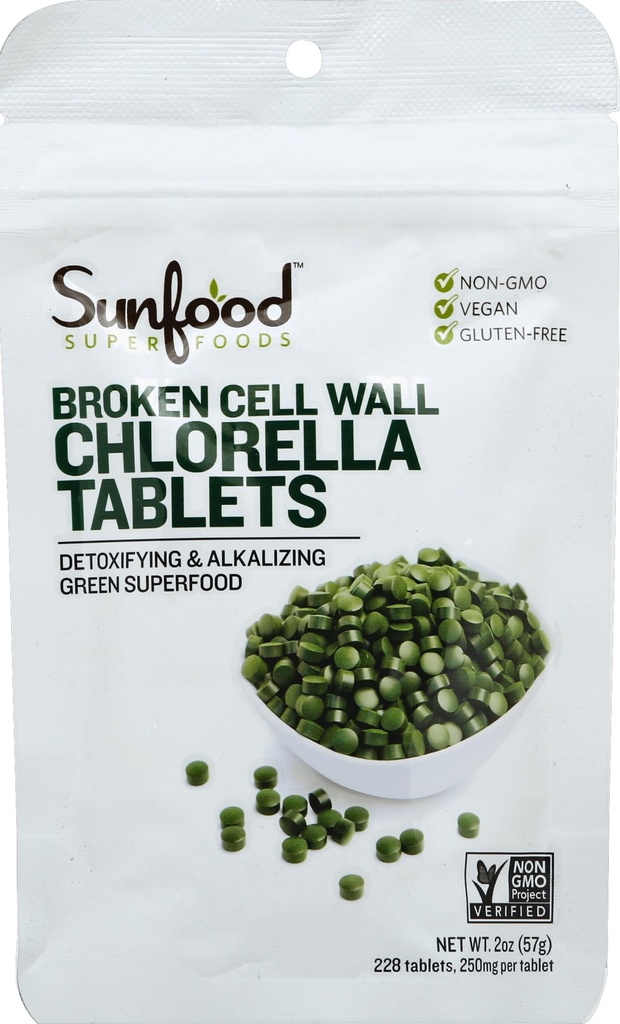 Sunfood Superfoods Chlorella Tablets - Chlorofyl, Chlorella Supplement, Chlorofyl Pillen, Broken Cell Wall Algen Capsules, Non GMO, Vegan - 2 oz Bag