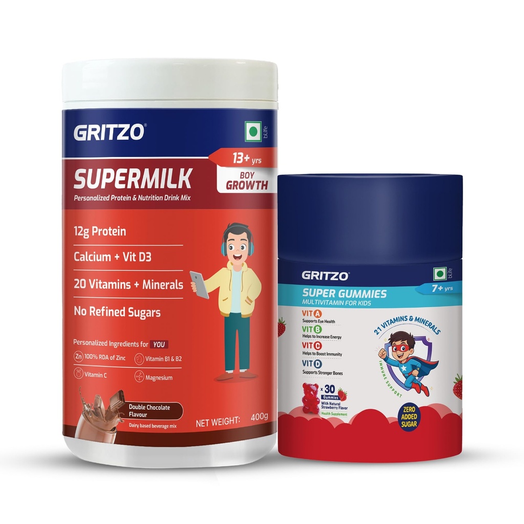Gritzo SuperMilk Growth (13+ Boy), 400g + Multivitamin Gummies