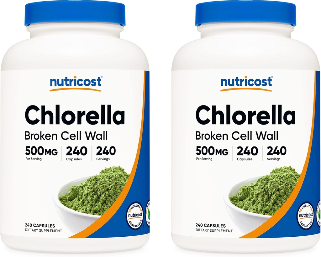 Nutricost Chlorella Capsules (2 flessen) 500 mg, 240 capsules per fles